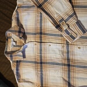 Old Navy Plaid Button Down Shirt - White, Brown, Blue
